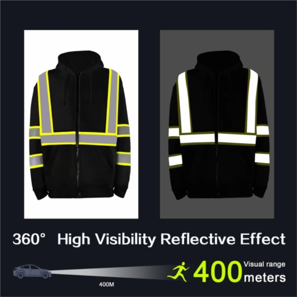 Hi Vis Vests, Building Night Safety Reflective Clothing Plus Fleece Hooded Zipper Sweatshirt Reflective Safety Vest
