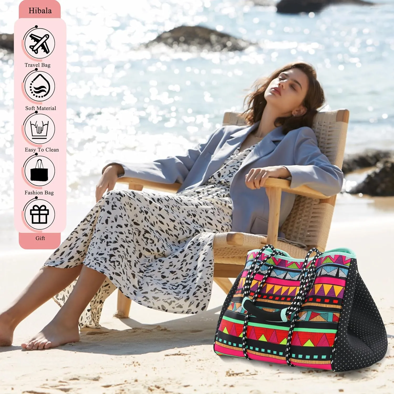 Hibala Neoprene Multipurpose Beach Bag,Gym/Travel/Pool Bag,Tote For Women&Men