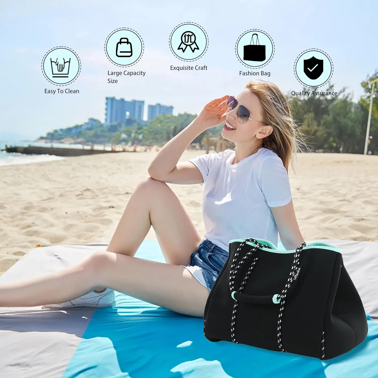 Hibala Neoprene Multipurpose Beach Bag,Gym/Travel/Pool Bag,Tote For Women&Men