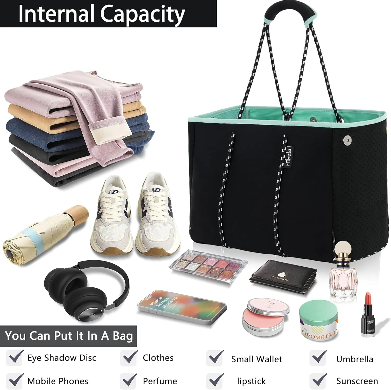Hibala Neoprene Multipurpose Beach Bag,Gym/Travel/Pool Bag,Tote For Women&Men