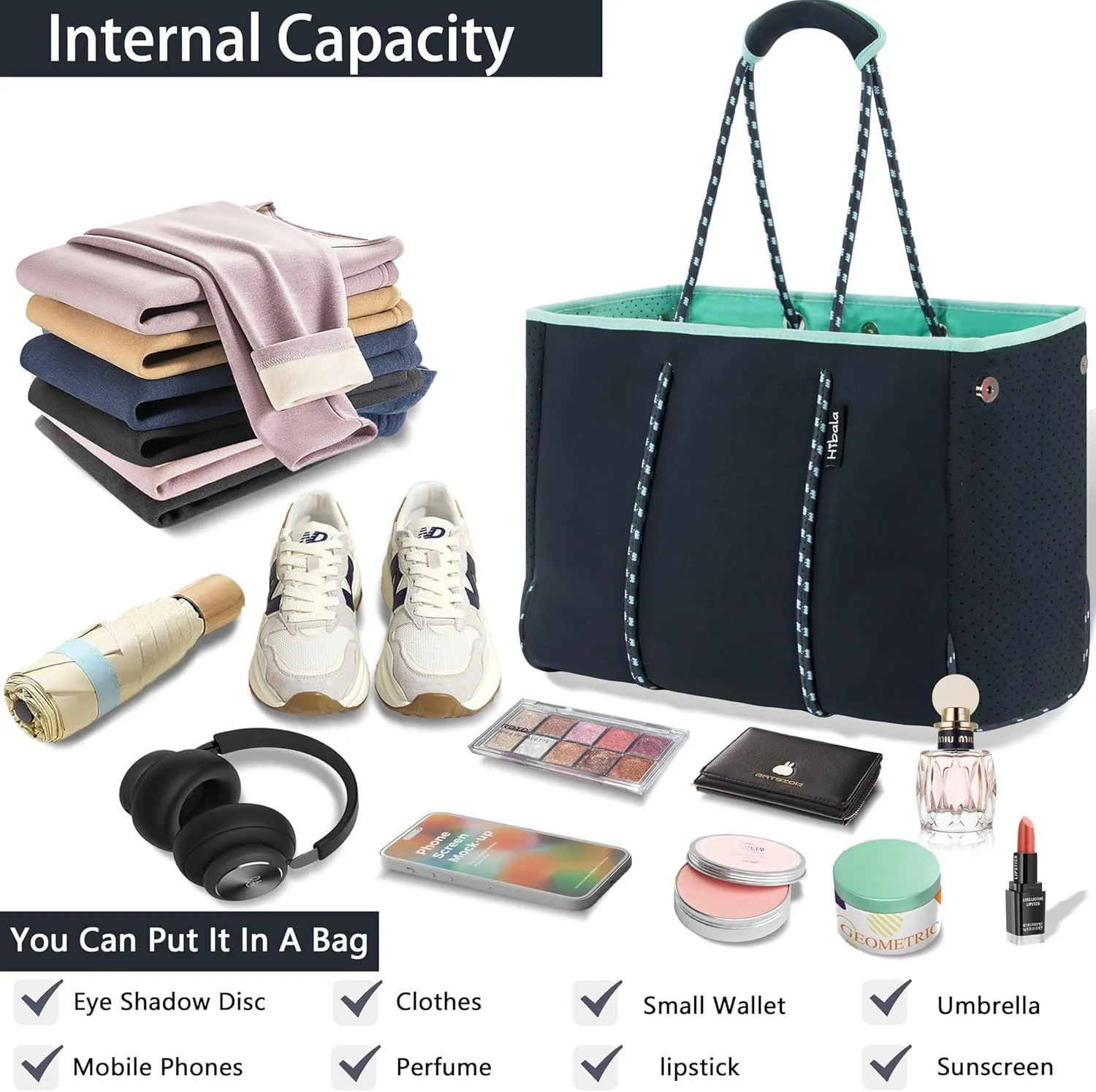 Hibala Neoprene Multipurpose Beach Bag,Gym/Travel/Pool Bag,Tote For Women&Men
