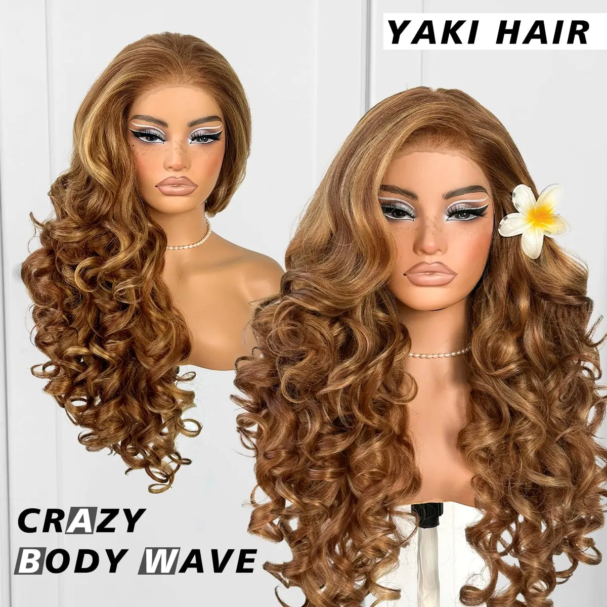 Highlight Ombre Glueless Lace Front Wig Pre Plucked 13x6 Synthetic Wear And Go Honey blonde Wig Yaki Body Wave Wig Pre-Cut