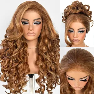 Highlight Ombre Glueless Lace Front Wig Pre Plucked 13x6 Synthetic Wear And Go Honey blonde Wig Yaki Body Wave Wig Pre-Cut