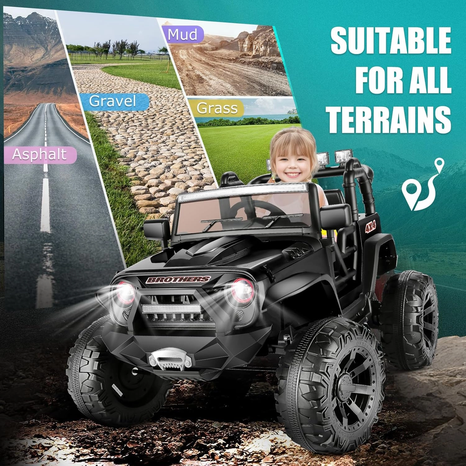 Hikole 24V Ride On Car with Remote Control, 2 Seater Electric Cars with Remote Control, Power Car Wheels w/Suspension, 2 * 200W Powerful Engine, Music Player, 3 Speeds, Led Lights, Black