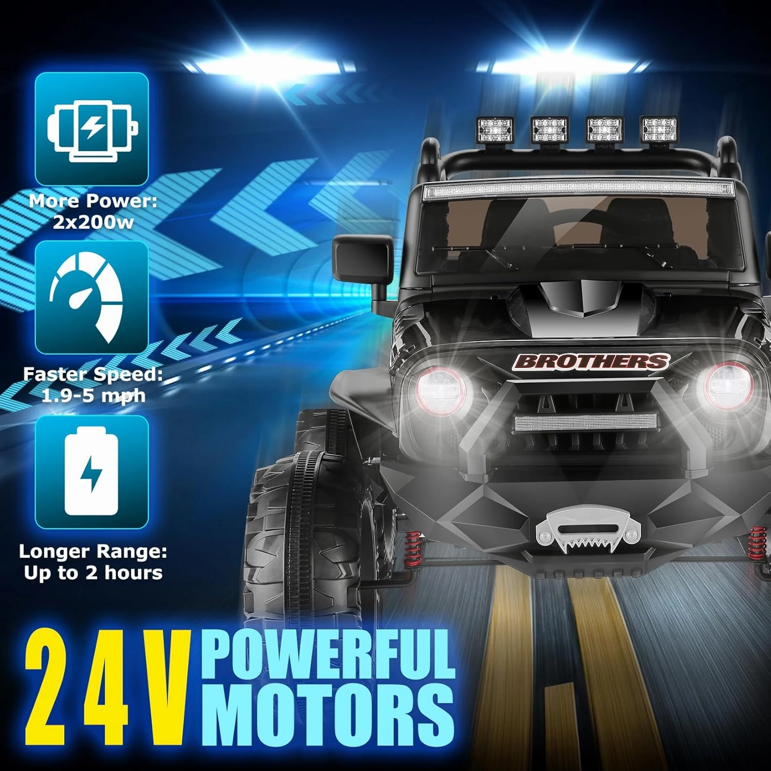 Hikole 24V Ride On Car with Remote Control, 2 Seater Electric Cars with Remote Control, Power Car Wheels w/Suspension, 2 * 200W Powerful Engine, Music Player, 3 Speeds, Led Lights, Black