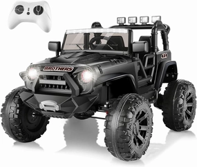 Hikole 24V Ride On Car with Remote Control, 2 Seater Electric Cars with Remote Control, Power Car Wheels w/Suspension, 2 * 200W Powerful Engine, Music Player, 3 Speeds, Led Lights, Black