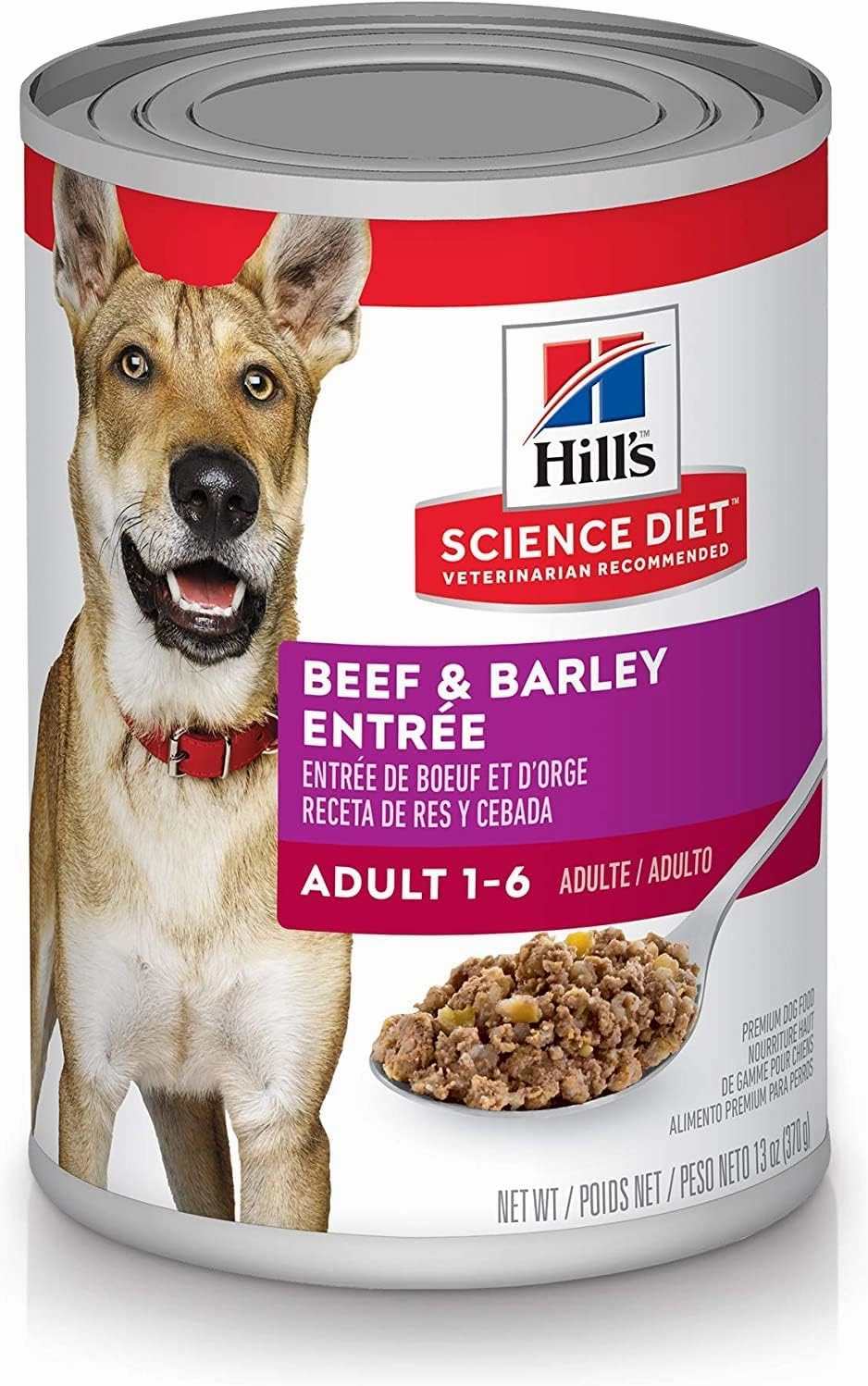 Hill's Science Diet Adult 1-6, Adult 1-6 Premium Nutrition, Wet Dog Food, Beef & Barley Loaf, 13 oz Can, Case of 12