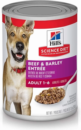 Hill's Science Diet Adult 1-6, Adult 1-6 Premium Nutrition, Wet Dog Food, Beef & Barley Loaf, 13 oz Can, Case of 12