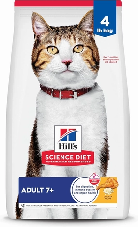 Hill's Science Diet Adult 7 , Senior Adult 7  Premium Nutrition, Dry Cat Food, Chicken Recipe, 4 lb Bag