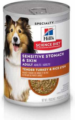 Hill's Science Diet Wet Dog Food, Adult, Sensitive Stomach & Skin, Tender Turkey & Rice Stew, 12.5 Oz Cans (Pack of 12)