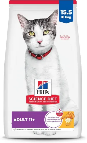 Hill's Science Diet Adult 11 , Senior Adult 11  Premium Nutrition, Dry Cat Food, Chicken Recipe, 15.5 lb Bag
