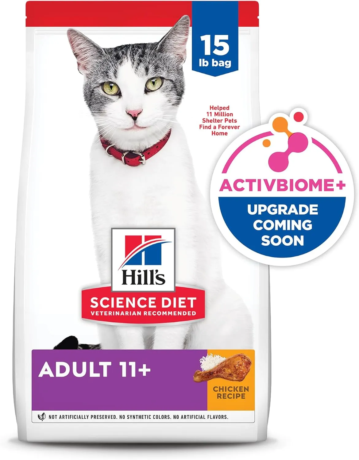 Hill's Science Diet Adult 11 , Senior Adult 11  Premium Nutrition, Dry Cat Food, Chicken Recipe, 15.5 lb Bag