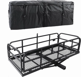Hitch Mount Cargo Carrier AUSUM MOTOR 60x24x14 in Folding Trailer Hitch Cargo Basket, Heavy Duty 500Lbs Capacity Rear Luggage Basket w/Waterproof Cargo Bag fit 2" Hitch Receiver for SUV Truck