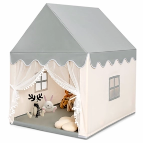 HONEY JOY Kids Play Tent, Large Playhouse for Children w/Washable Mat, Windows, Solid Wood Frame