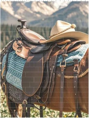 Horse Saddle with A Cowboy Hat Building Block Puzzle Personalized Building Bricks for Adults Square Shaped Block Puzzle Building Valentine's Day Gifts for Home Decor Brick Puzzle