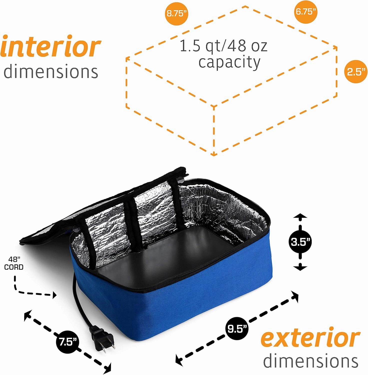 HOTLOGIC Mini Portable Electric Lunch Box Food Heater with Glass Container - Food Warmer and Heated Lunch Box for Adults Car/Home - Cook, Reheat, and Keep Your Food Warm - BLUE - 120V