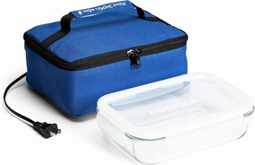 HOTLOGIC Mini Portable Electric Lunch Box Food Heater with Glass Container - Food Warmer and Heated Lunch Box for Adults Car/Home - Cook, Reheat, and Keep Your Food Warm - BLUE - 120V