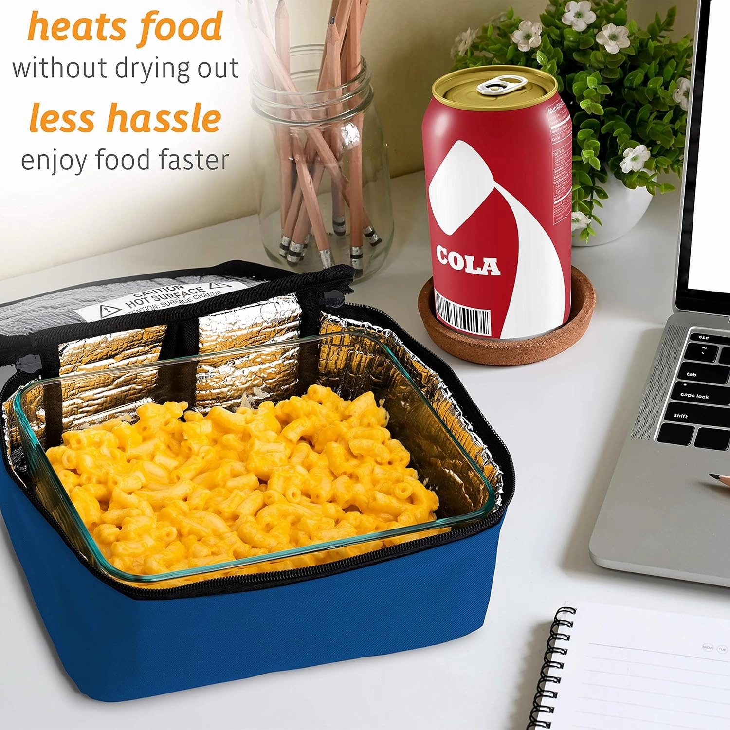 HOTLOGIC Mini Portable Electric Lunch Box Food Heater with Glass Container - Food Warmer and Heated Lunch Box for Adults Car/Home - Cook, Reheat, and Keep Your Food Warm - BLUE - 120V