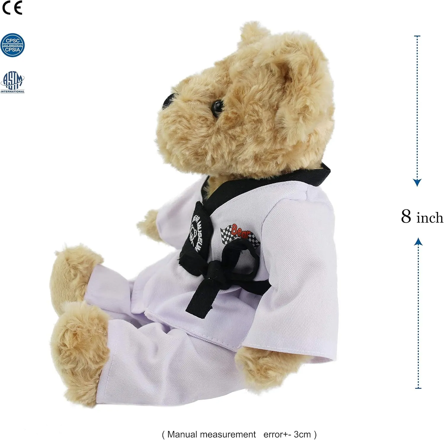 Houwsbaby Taekwondo Teddy Bear Stuffed Animal Karate Bear Martial Arts Plush Toy Adorable Gifts for Taekwondo Kids Black Belt Presents for Girls and Boys,8''
