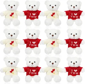 Hungdao 12 Pcs Valentine‘s Day Bear Stuffed Animal Bulk 10 Inch Cute Bear Plush Toys Soft Stuffed Animals for Girlfriend Anniversary Classroom Valentine Party Favors Prizes