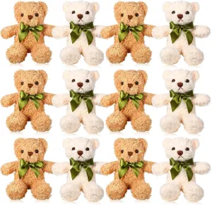 HyDren 12 Pack Bear Stuffed Animals Bulk 10 Inch Small Bear for Baby Shower Centerpiece Plush Toys with Bow Tie for Wedding Birthday Bulk Christmas Holiday(White, Light Brown)