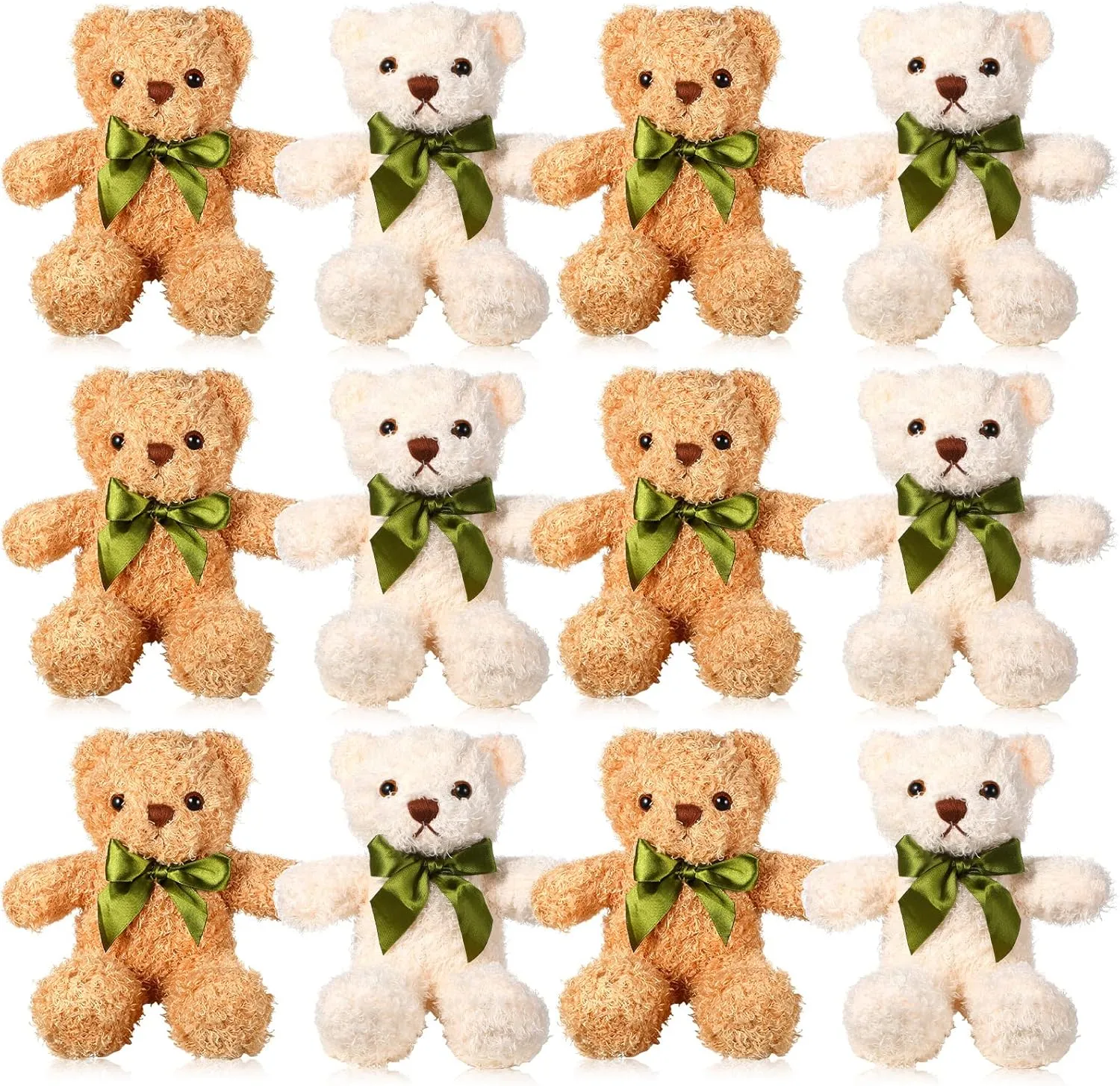 HyDren 12 Pack Bear Stuffed Animals Bulk 10 Inch Small Bear for Baby Shower Centerpiece Plush Toys with Bow Tie for Wedding Birthday Bulk Christmas Holiday(White, Light Brown)
