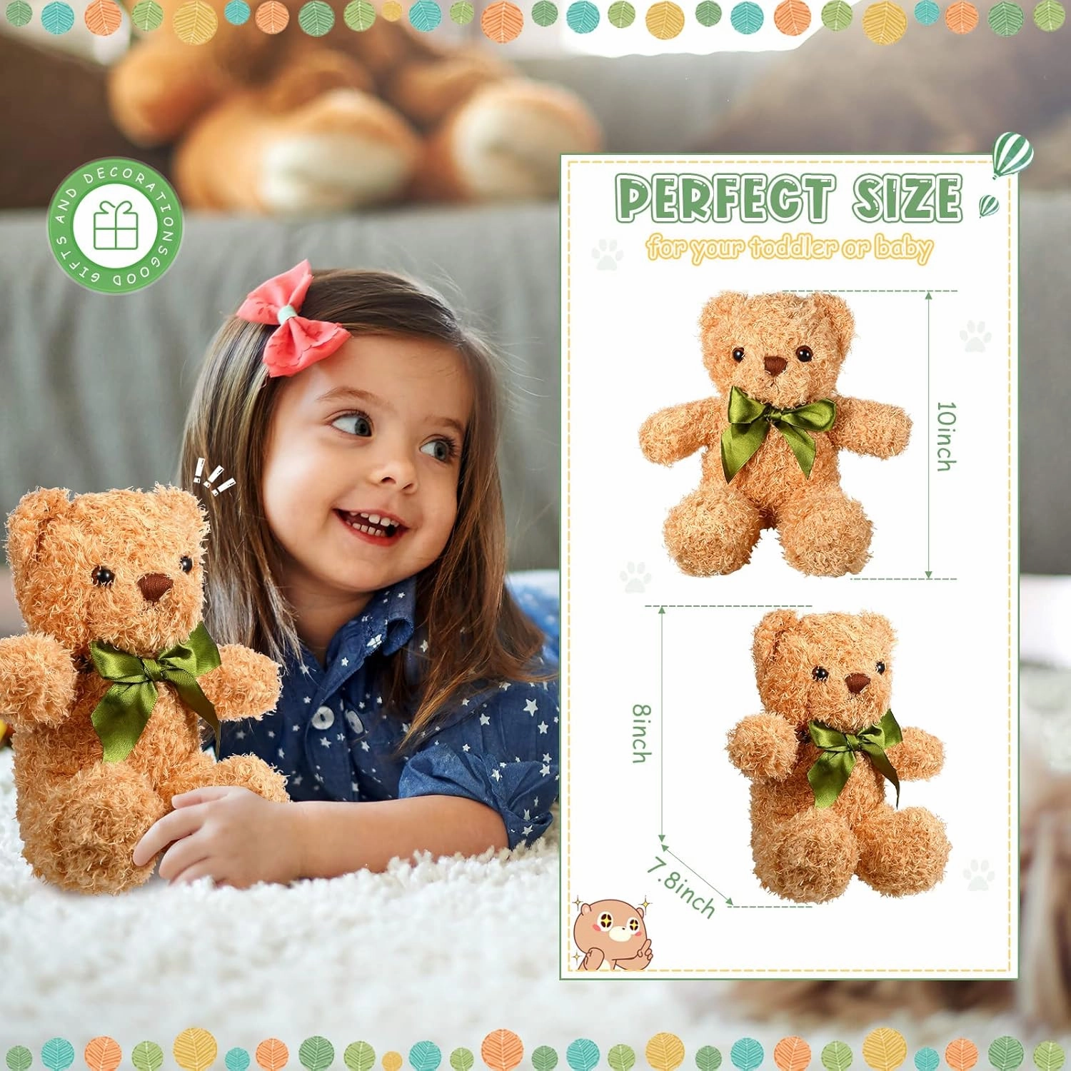 HyDren 12 Pack Bear Stuffed Animals Bulk 10 Inch Small Bear for Baby Shower Centerpiece Plush Toys with Bow Tie for Wedding Birthday Bulk Christmas Holiday(White, Light Brown, Dark Brown)