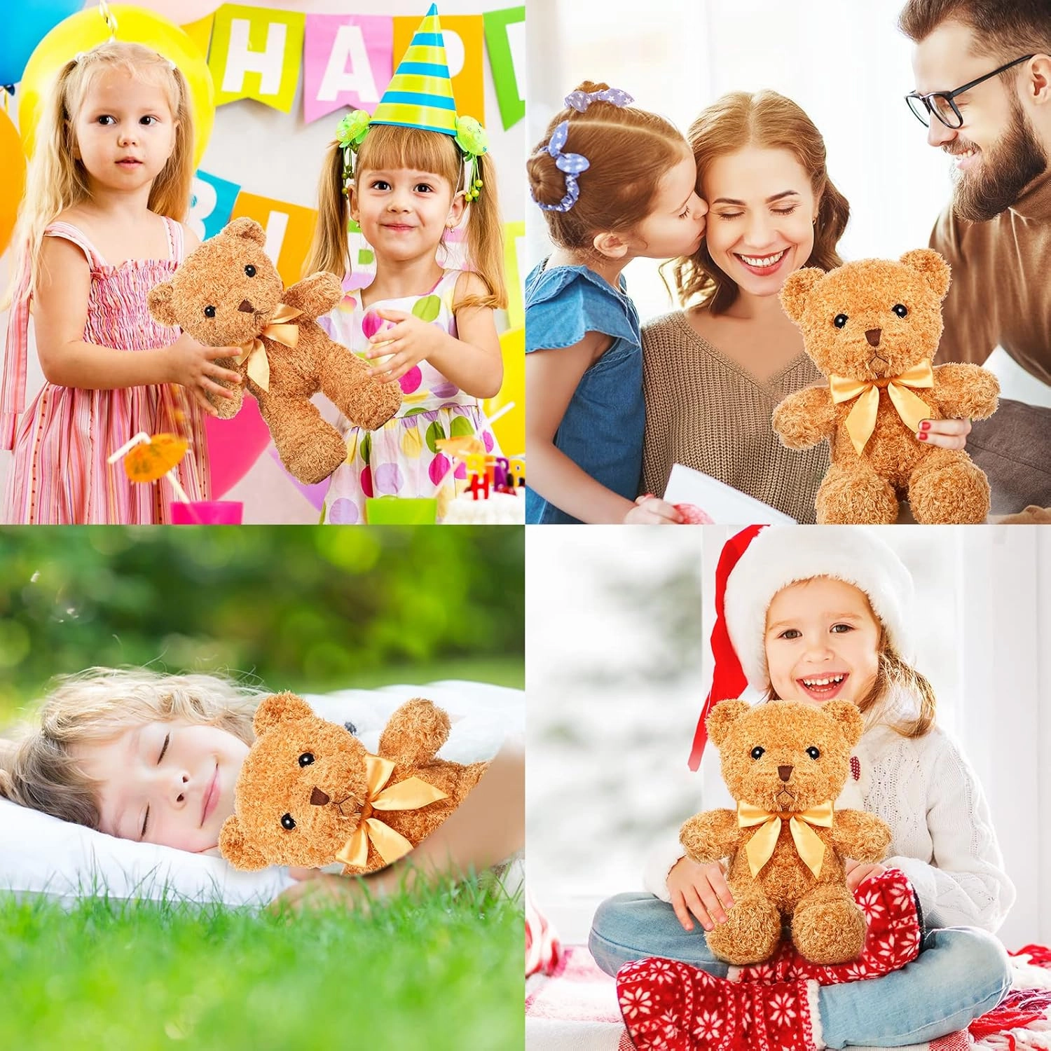 HyDren 5 Pcs Bears Stuffed Animal Soft Plush Toys Valentine 12 Inches Cute Small Shaggy Bear with Hoodie Bow Tie for Kids Boys Girls Baby Shower Birthday Party(Bow Tie Style,Light Brown)