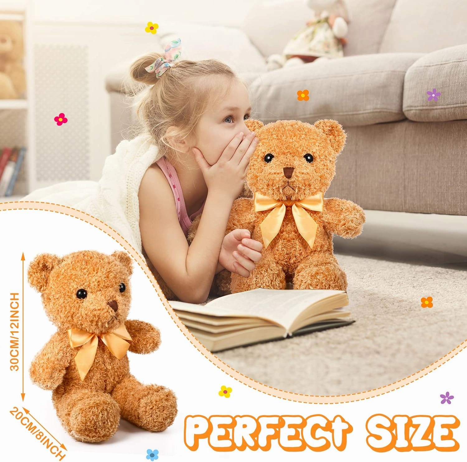 HyDren 5 Pcs Bears Stuffed Animal Soft Plush Toys Valentine 12 Inches Cute Small Shaggy Bear with Hoodie Bow Tie for Kids Boys Girls Baby Shower Birthday Party(Bow Tie Style,Light Brown)