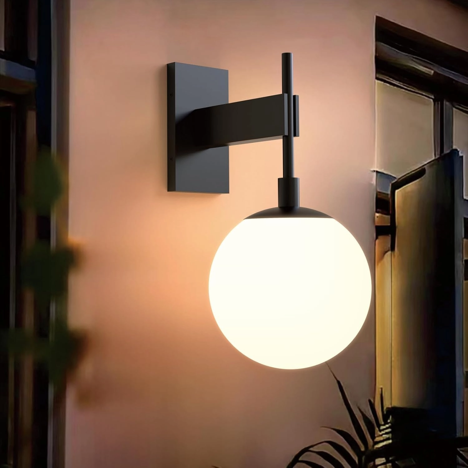 Hyunbae Outdoor Wall Sconce, 18.9" Large Size Wall Light, Exterior Light Fixtures Wall Mount for House, Globe Glass Front Porch Lights, Waterproof Outside Lighting Sconce Lamp with E26 Base