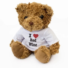 I LOVE RED WINE - Teddy Bear - Cute Cuddly Soft Adorable - Gift Present