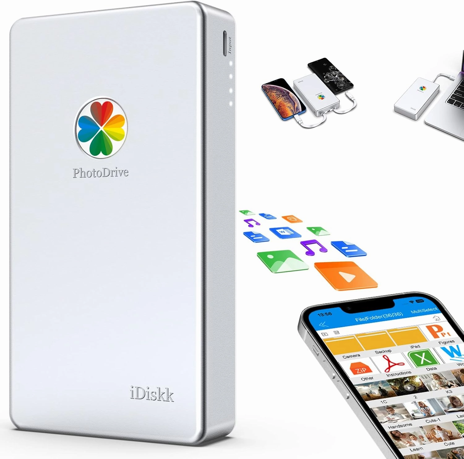iDiskk 2TB App-le Certified External Hard Drive for iPhone 16,15 & iPad Android Mobile 2TB Photo Stick,MacBook and PC, Photo Storage Phone Drive to Bacukp Photos/Videos,Files for iPhone14/13/12/11/X