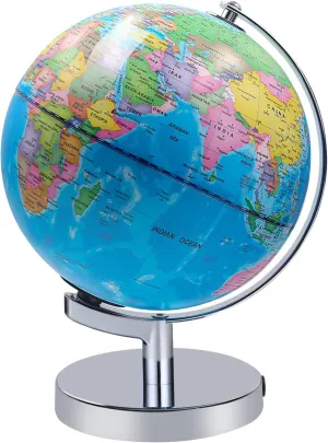 Illuminated World Globe for Kids, Educational Globe with Stand Built in LED Night Light Earth Map and Constellation View, 2 in 1 Interactive Educational Geographic Earth Learning Toy, 8 Inch