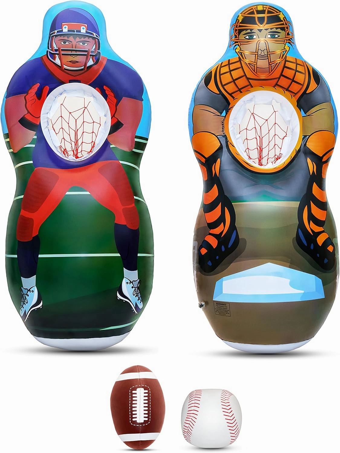 ImpiriLux Inflatable 5 Foot Tall Double Sided Football & Baseball Toss Target | Plush Mini Football and Baseball Included | Sports Game for Boys and Gils
