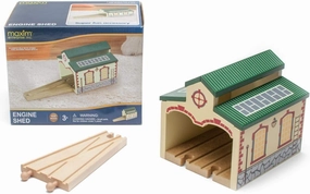 inc. Wooden Train Engine Shed, Multicolor Railway Shed Houses 2 Toy Engines, Wood Train Accessories with 2-Way Switching Track, Compatible with Thomas & Friends and Major Brands