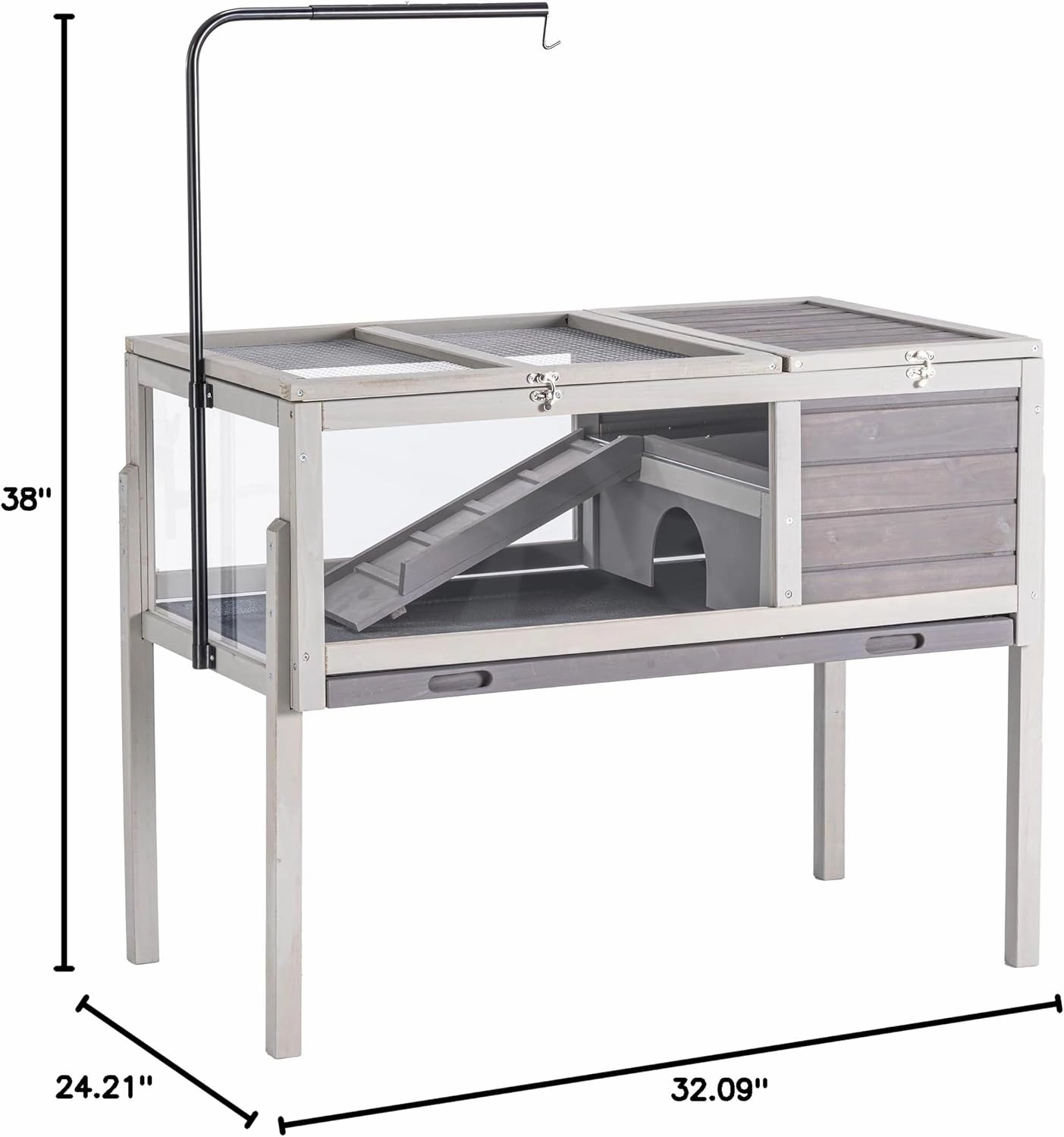 Indoor Tortoise House with Detachable Legs, Turtle Habitat Reptile Cage, Enclosure for Small Animals, Hamster, Lizards (Gray)