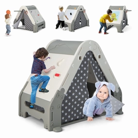 INFANS Triangle Climber with Tent, Kids Hideaway Play Tent with Rock Wall Climbing, Waterproof Tent Cover, Crawling Tunnel Toy