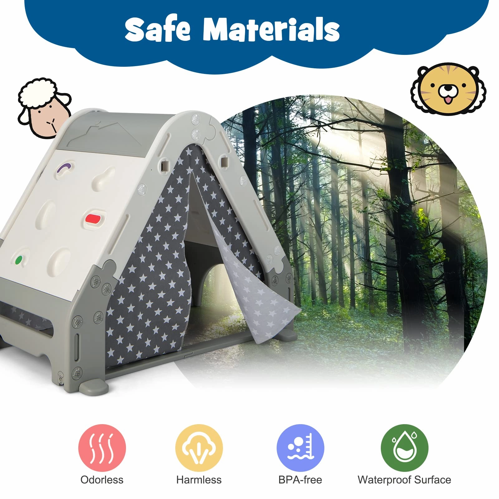 INFANS Triangle Climber with Tent, Kids Hideaway Play Tent with Rock Wall Climbing, Waterproof Tent Cover, Crawling Tunnel Toy