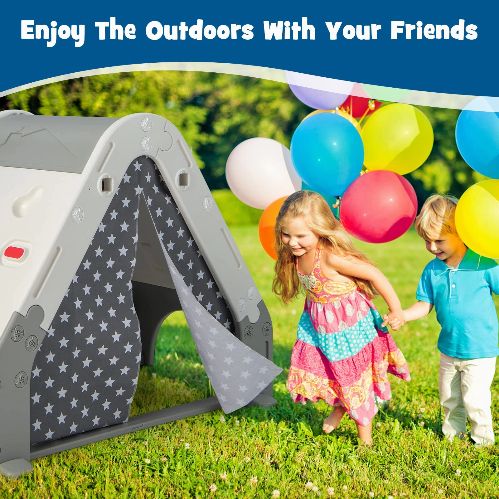 INFANS Triangle Climber with Tent, Kids Hideaway Play Tent with Rock Wall Climbing, Waterproof Tent Cover, Crawling Tunnel Toy