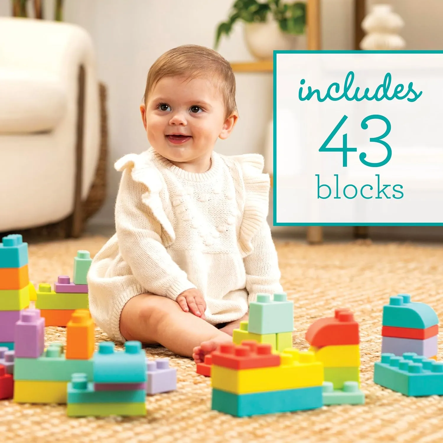 Infantino Super Soft 1st Building Blocks Jumbo Playset – Soft Blocks for Babies and Toddlers, Perfect for Stacking, Squishing, and Imaginative Play, 43-Piece Set