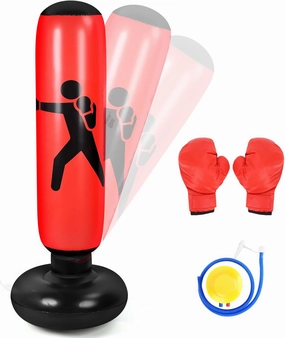 Inflatable Punch Bag with Pump Boxing Gloves Quick Bounce Back Thickened PVC Explosion Proof Air Leakage Proof Inflatable Boxing Bag for Training