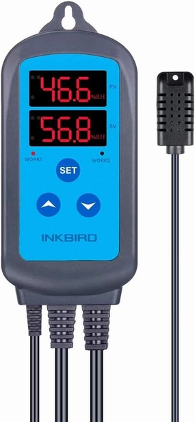 Inkbird Digital Pre-Wired Outlet Dual Stage Humidity Controller IHC-200 for Mushroom Ventilator Fan Crawl Space Curing Meat Grow Room Tent Humidifier Dehumidifier.