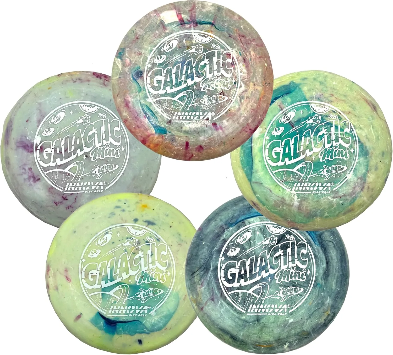 Innova Discs Galactic Mini 5 Pack – Swirly Mini Markers for Disc Golf for Marking Your Lie, Doubles, Mini Targets (5 Pack)
