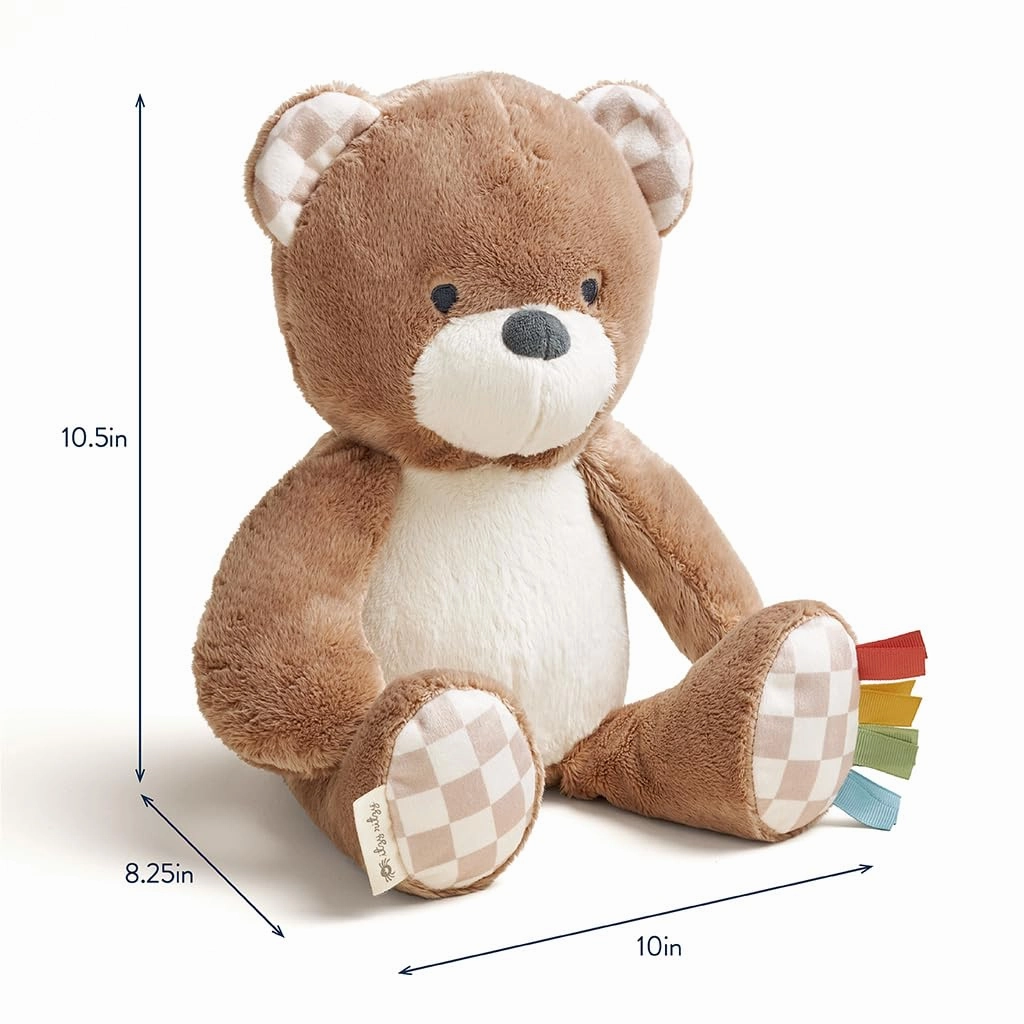 Itzy Ritzy Baby Plush Toy – Soft Stuffed Animal for Babies & Kids – Sensory Ribbons & Textured Fabrics for Tactile Play – Cozy & Cuddly Companion for Newborns & Up (Bear)