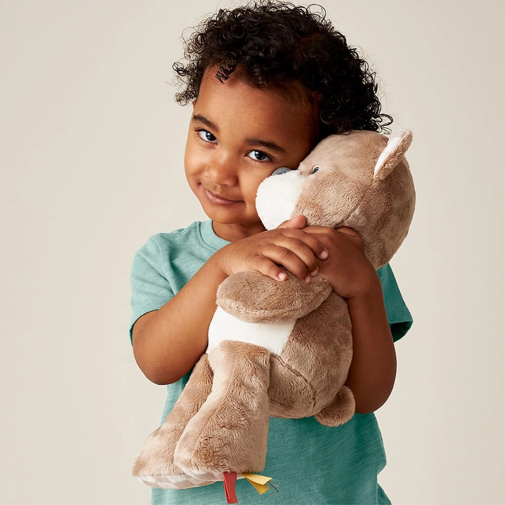 Itzy Ritzy Baby Plush Toy – Soft Stuffed Animal for Babies & Kids – Sensory Ribbons & Textured Fabrics for Tactile Play – Cozy & Cuddly Companion for Newborns & Up (Bear)