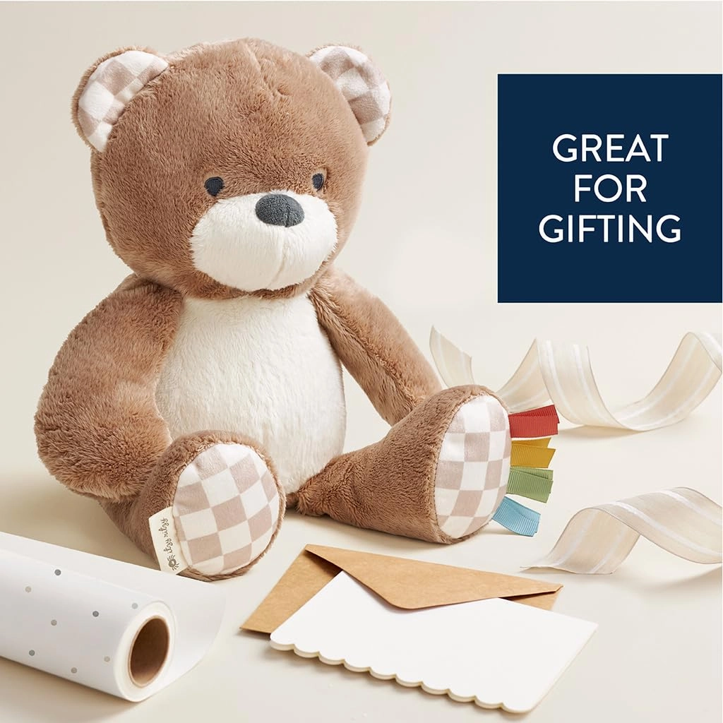 Itzy Ritzy Baby Plush Toy – Soft Stuffed Animal for Babies & Kids – Sensory Ribbons & Textured Fabrics for Tactile Play – Cozy & Cuddly Companion for Newborns & Up (Bear)