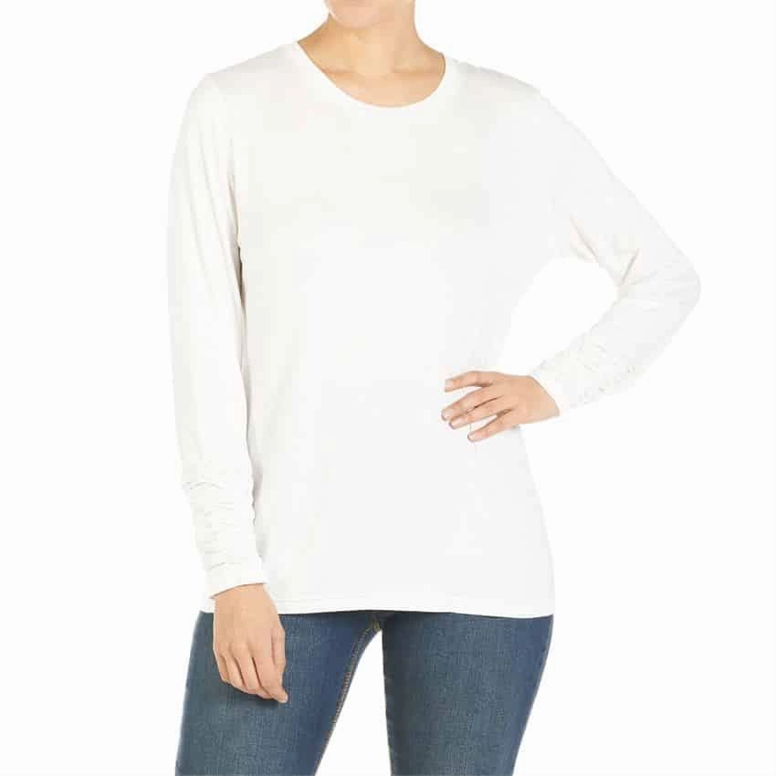 Ivory Scrunch Sleeve Crew Neck Top