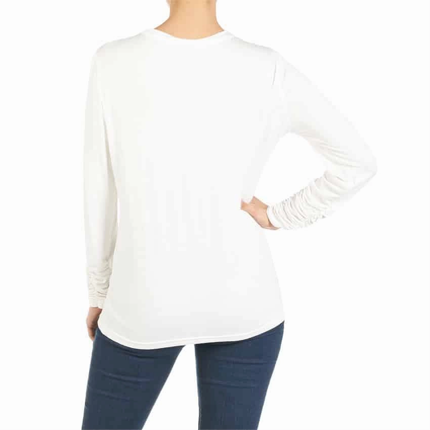 Ivory Scrunch Sleeve Crew Neck Top