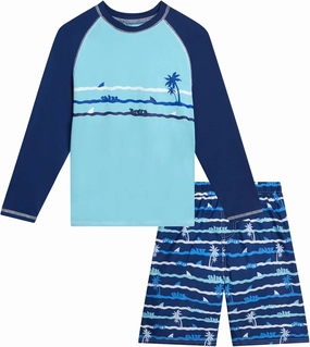 iXtreme Boys Rash Guard Set - 2 Piece UPF 50  Quick Dry Long Sleeve Swim Shirt and Swim Trunks for Boys (Sizes: 2T-14)
