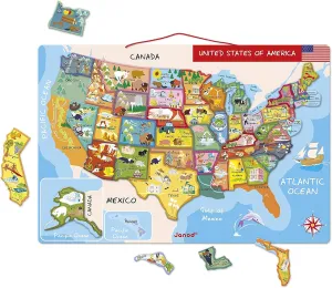 Janod Magnetic USA Map, 19.7-Inches x 13.4-Inches - J05487